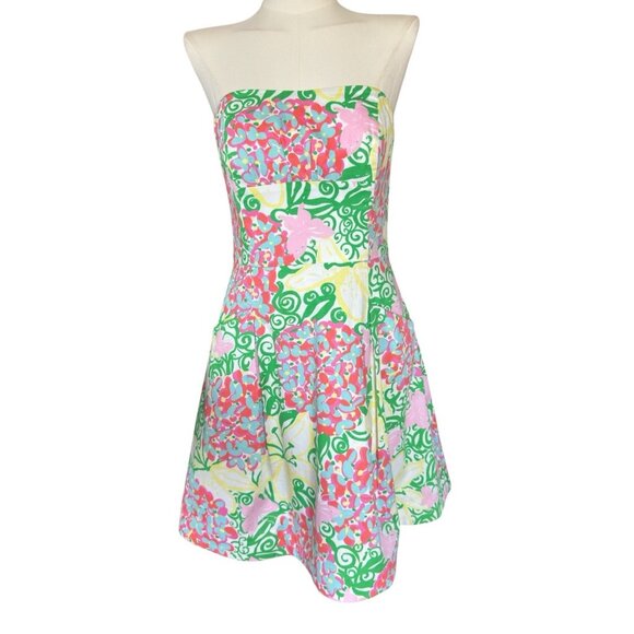 Lilly Pulitzer Mariposa Multicolored Strapless Fit & Flare Sundress Sz 4 - Picture 1 of 11